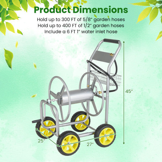 Garden Hose Reel Cart Metal Hose Cart with 4 Wheels and Storage Basket-Green LuxuryLifeWay Online Store