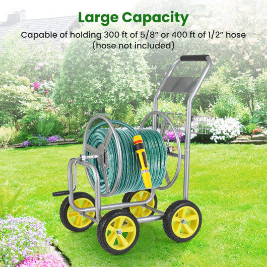 Garden Hose Reel Cart Metal Hose Cart with 4 Wheels and Storage Basket-Green LuxuryLifeWay Online Store