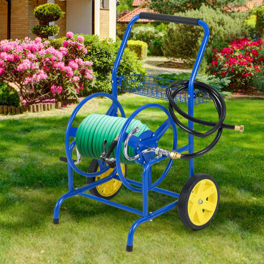 Garden Hose Reel Cart with 2 Wheels and Storage Basket-Blue LuxuryLifeWay Online Store