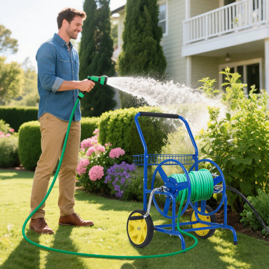 Garden Hose Reel Cart with 2 Wheels and Storage Basket-Blue LuxuryLifeWay Online Store