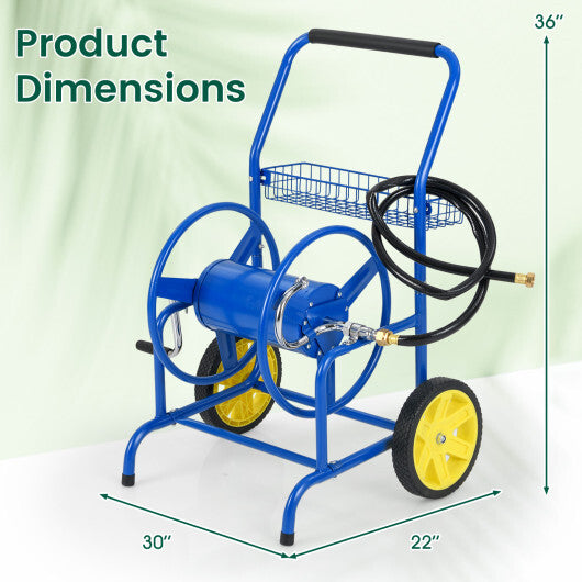 Garden Hose Reel Cart with 2 Wheels and Storage Basket-Blue LuxuryLifeWay Online Store
