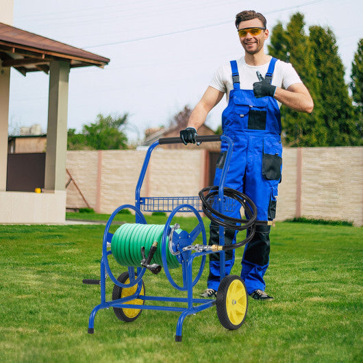 Garden Hose Reel Cart with 2 Wheels and Storage Basket-Blue LuxuryLifeWay Online Store