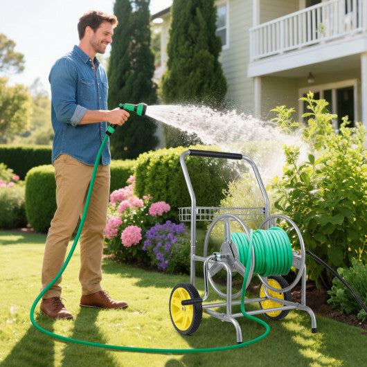 Garden Hose Reel Cart with 2 Wheels and Storage Basket-Blue LuxuryLifeWay Online Store