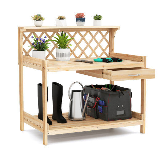 Garden Potting Bench Table Wooden Planting Workstation with Lattice Trellis LuxuryLifeWay Online Store