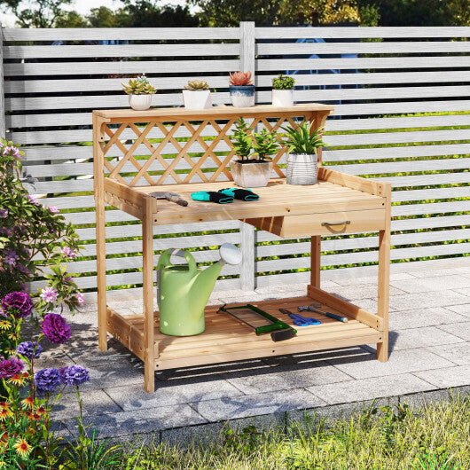 Garden Potting Bench Table Wooden Planting Workstation with Lattice Trellis LuxuryLifeWay Online Store