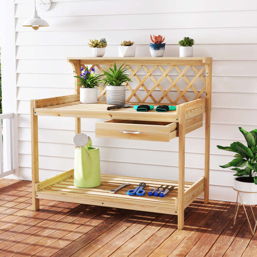 Garden Potting Bench Table Wooden Planting Workstation with Lattice Trellis LuxuryLifeWay Online Store