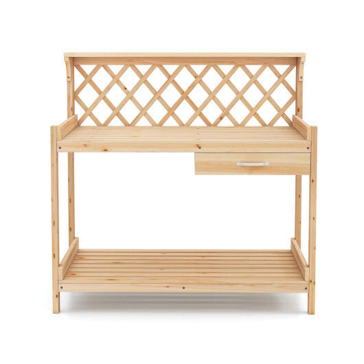 Garden Potting Bench Table Wooden Planting Workstation with Lattice Trellis LuxuryLifeWay Online Store