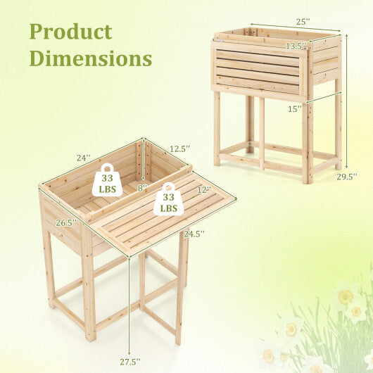 Wooden Raised Garden Bed with Legs and Foldable Side Table