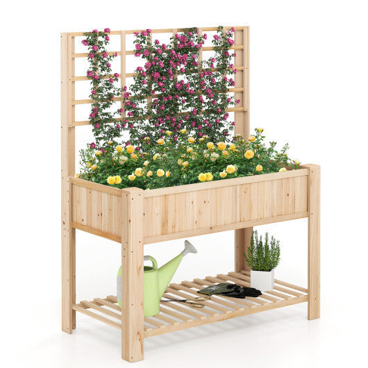 Raised Garden Bed with Trellis Wooden Elevated Planter Box with Legs-Natural LuxuryLifeWay Online Store