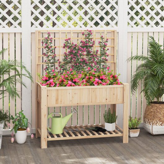 Raised Garden Bed with Trellis Wooden Elevated Planter Box with Legs-Natural LuxuryLifeWay Online Store