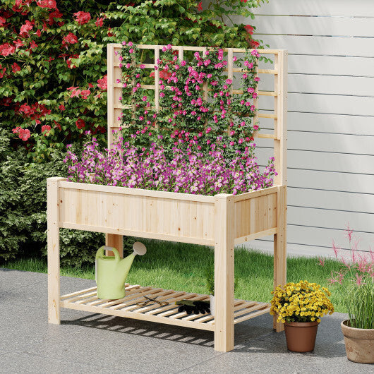 Raised Garden Bed with Trellis Wooden Elevated Planter Box with Legs-Natural LuxuryLifeWay Online Store
