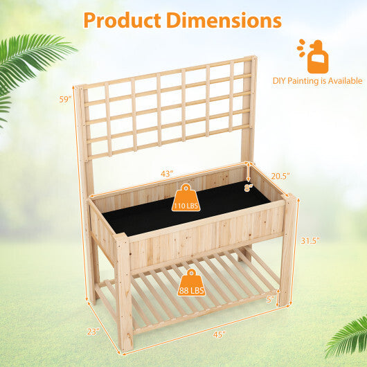Raised Garden Bed with Trellis Wooden Elevated Planter Box with Legs-Natural LuxuryLifeWay Online Store