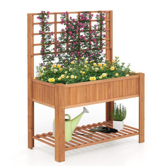 Raised Garden Bed with Trellis Wooden Elevated Planter Box with Legs-Natural LuxuryLifeWay Online Store