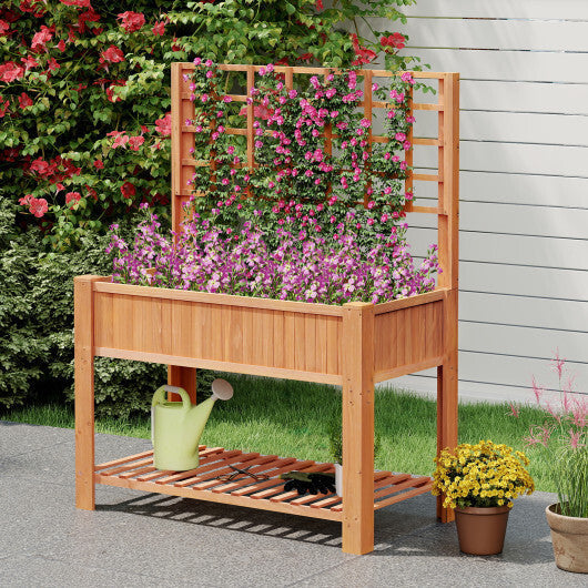 Raised Garden Bed with Trellis Wooden Elevated Planter Box with Legs-Natural LuxuryLifeWay Online Store