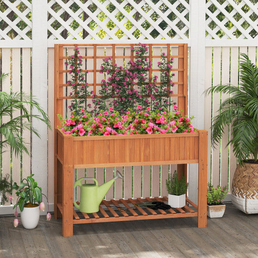 Raised Garden Bed with Trellis Wooden Elevated Planter Box with Legs-Natural LuxuryLifeWay Online Store