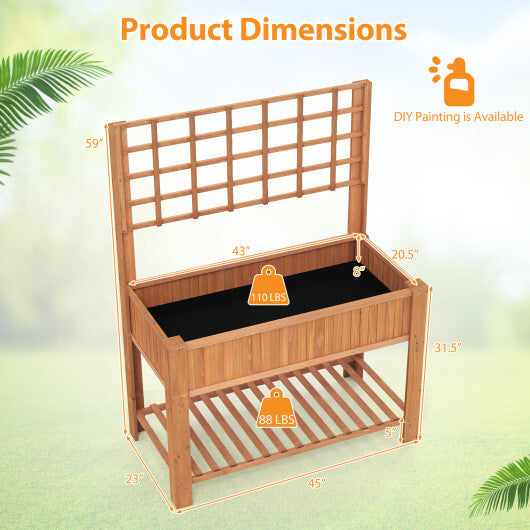 Raised Garden Bed with Trellis Wooden Elevated Planter Box with Legs-Natural LuxuryLifeWay Online Store
