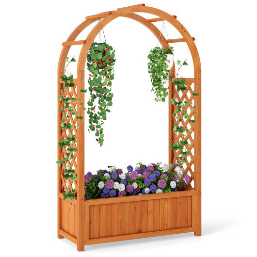 Raised Garden Bed with Lattice Trellis Ached Roof Wooden Elevated Planter Box-Brown LuxuryLifeWay Online Store
