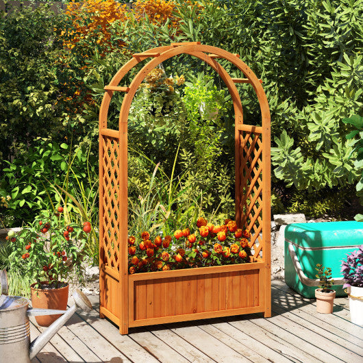 Raised Garden Bed with Lattice Trellis Ached Roof Wooden Elevated Planter Box-Brown LuxuryLifeWay Online Store