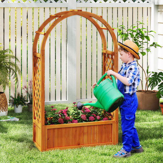 Raised Garden Bed with Lattice Trellis Ached Roof Wooden Elevated Planter Box-Brown LuxuryLifeWay Online Store