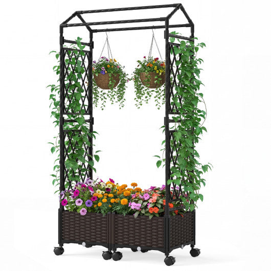 5.5 FT Self-Watering Planter Boxes with Lattice Trellis and Roof-Brown LuxuryLifeWay Online Store