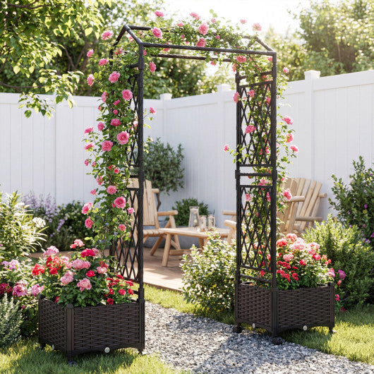 5.5 FT Self-Watering Planter Boxes with Lattice Trellis and Roof-Brown LuxuryLifeWay Online Store