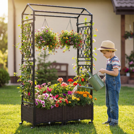 5.5 FT Self-Watering Planter Boxes with Lattice Trellis and Roof-Brown LuxuryLifeWay Online Store