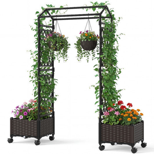 5.5 FT Self-Watering Planter Boxes with Lattice Trellis and Roof-Brown LuxuryLifeWay Online Store