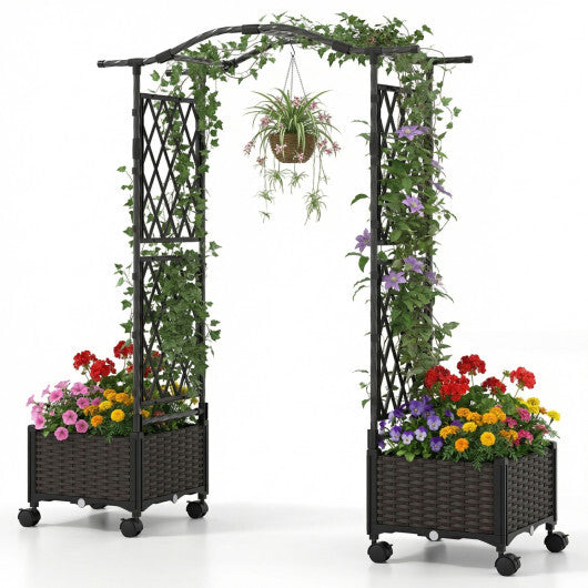 5 FT Self-Watering Planter Boxes with Lattice Trellis and Roof-Brown LuxuryLifeWay Online Store