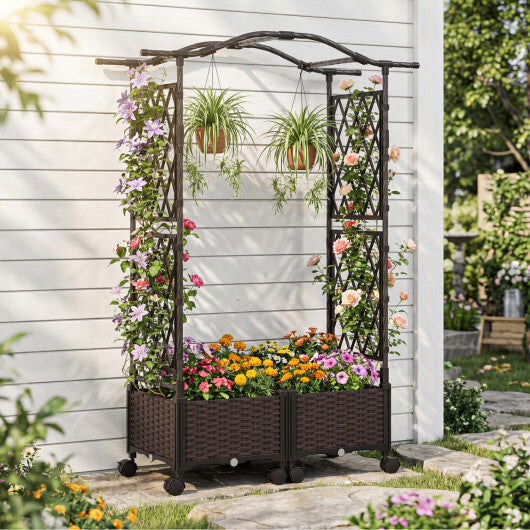 5 FT Self-Watering Planter Boxes with Lattice Trellis and Roof-Brown LuxuryLifeWay Online Store