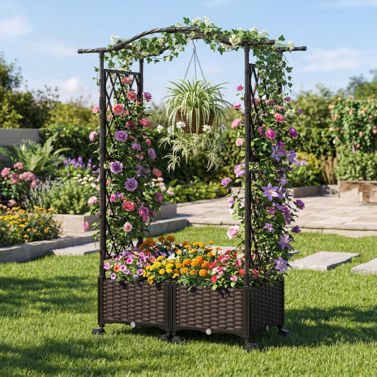 5 FT Self-Watering Planter Boxes with Lattice Trellis and Roof-Brown LuxuryLifeWay Online Store