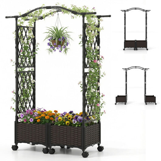 5 FT Self-Watering Planter Boxes with Lattice Trellis and Roof-Brown LuxuryLifeWay Online Store