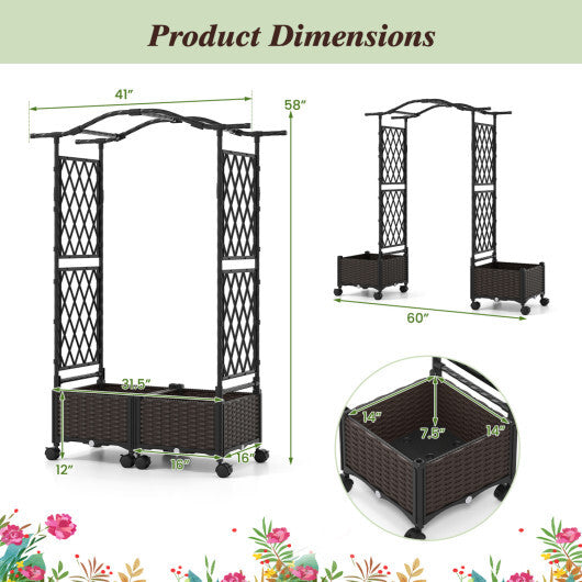 5 FT Self-Watering Planter Boxes with Lattice Trellis and Roof-Brown LuxuryLifeWay Online Store