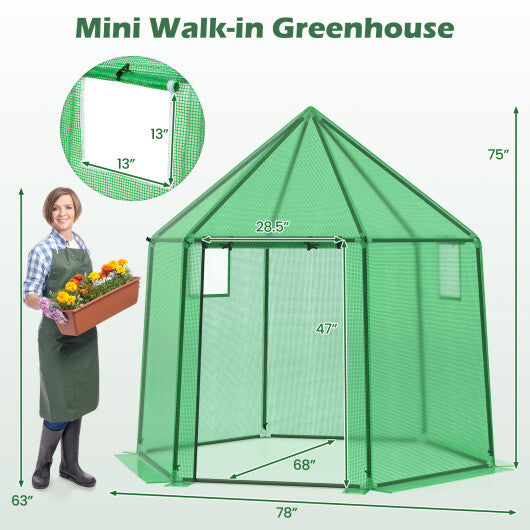 6.5 x 5.6 x 6.2 FT Mini Walk-in Greenhouse Portable Outdoor Warm House for Winter with PE Cover-Green LuxuryLifeWay Online Store