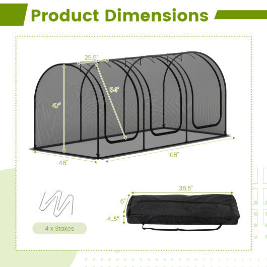 Tunnel Crop Cage Large Portable Plant Protection Tent with 3 Roll-up Zippered Doors LuxuryLifeWay Online Store