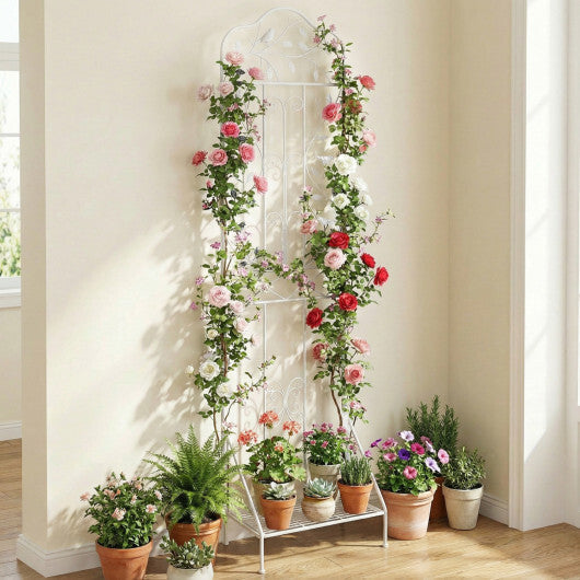 75 x 20 Inch Outdoor Metal Garden Trellis with Foldable Bottom Shelf-White LuxuryLifeWay Online Store