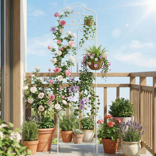 75 x 20 Inch Outdoor Metal Garden Trellis with Foldable Bottom Shelf-White LuxuryLifeWay Online Store