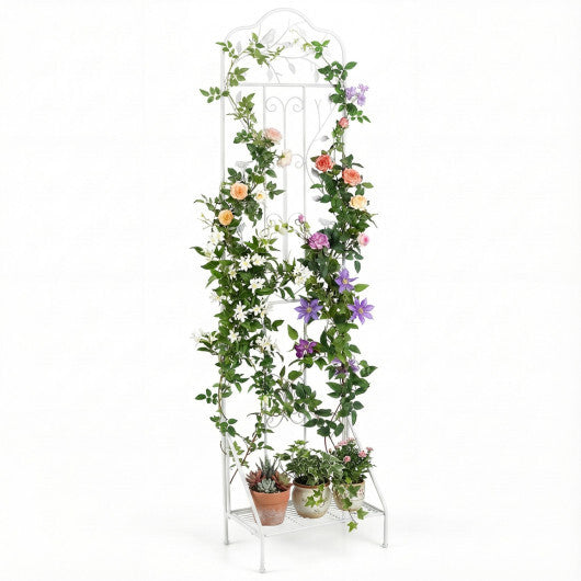 75 x 20 Inch Outdoor Metal Garden Trellis with Foldable Bottom Shelf-White LuxuryLifeWay Online Store