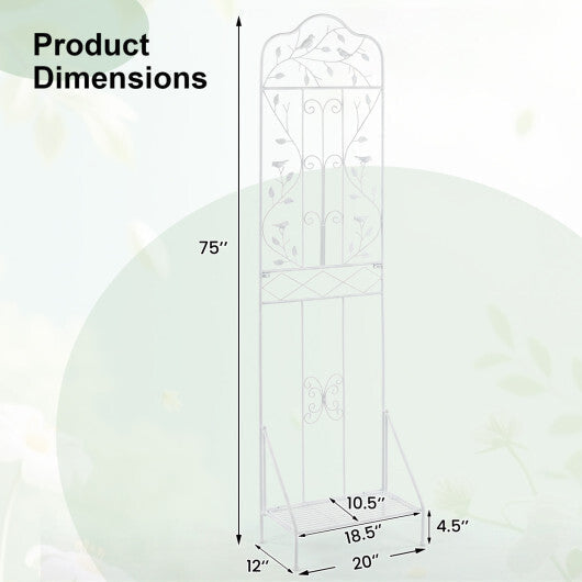 75 x 20 Inch Outdoor Metal Garden Trellis with Foldable Bottom Shelf-White LuxuryLifeWay Online Store