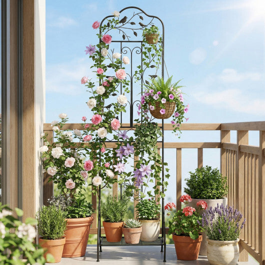 75 x 20 Inch Outdoor Metal Garden Trellis with Foldable Bottom Shelf-White LuxuryLifeWay Online Store