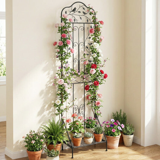 75 x 20 Inch Outdoor Metal Garden Trellis with Foldable Bottom Shelf-White LuxuryLifeWay Online Store