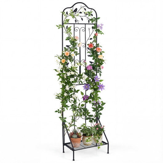 75 x 20 Inch Outdoor Metal Garden Trellis with Foldable Bottom Shelf-White LuxuryLifeWay Online Store