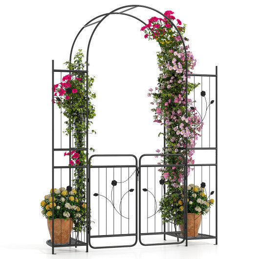 87 inch Tall Garden Arch with Gate Planter Shelves Climbing Trellises LuxuryLifeWay Online Store