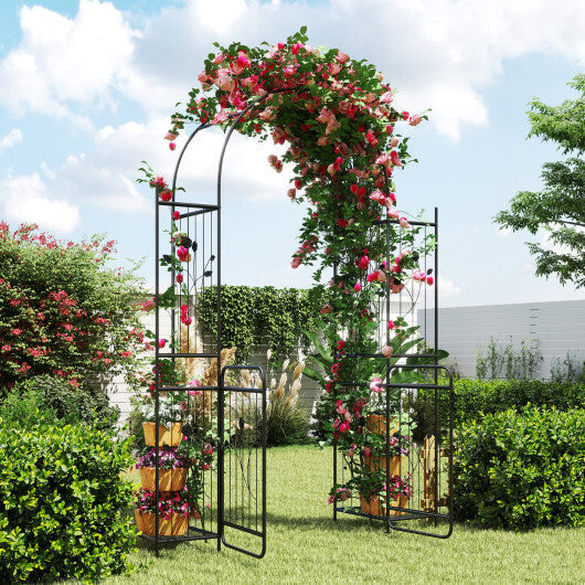 87 inch Tall Garden Arch with Gate Planter Shelves Climbing Trellises LuxuryLifeWay Online Store