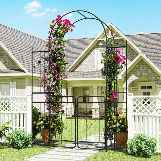 87 inch Tall Garden Arch with Gate Planter Shelves Climbing Trellises LuxuryLifeWay Online Store