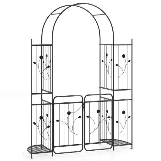 87 inch Tall Garden Arch with Gate Planter Shelves Climbing Trellises LuxuryLifeWay Online Store