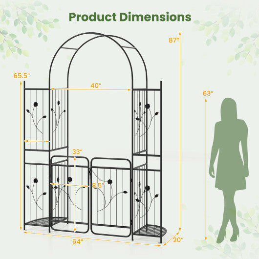 87 inch Tall Garden Arch with Gate Planter Shelves Climbing Trellises LuxuryLifeWay Online Store