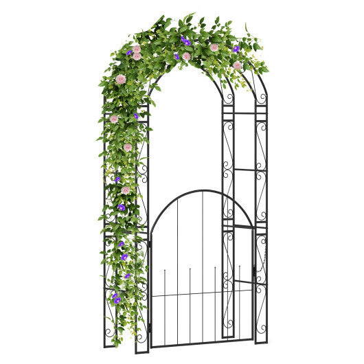 84 Inch Tall Garden Arch Metal Arbor Archway with Gate LuxuryLifeWay Online Store