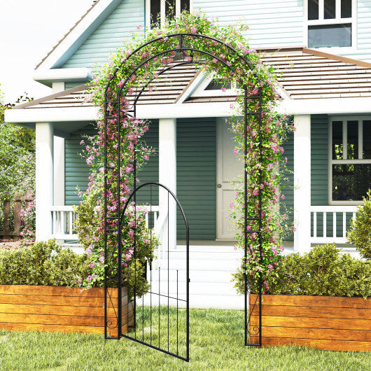 84 Inch Tall Garden Arch Metal Arbor Archway with Gate LuxuryLifeWay Online Store