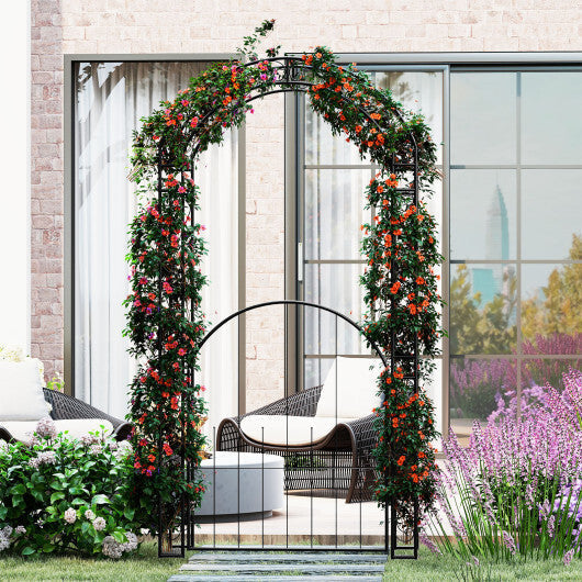 84 Inch Tall Garden Arch Metal Arbor Archway with Gate LuxuryLifeWay Online Store