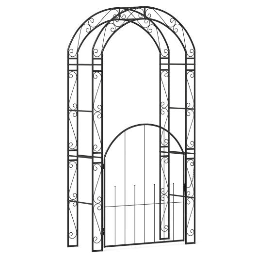 84 Inch Tall Garden Arch Metal Arbor Archway with Gate LuxuryLifeWay Online Store